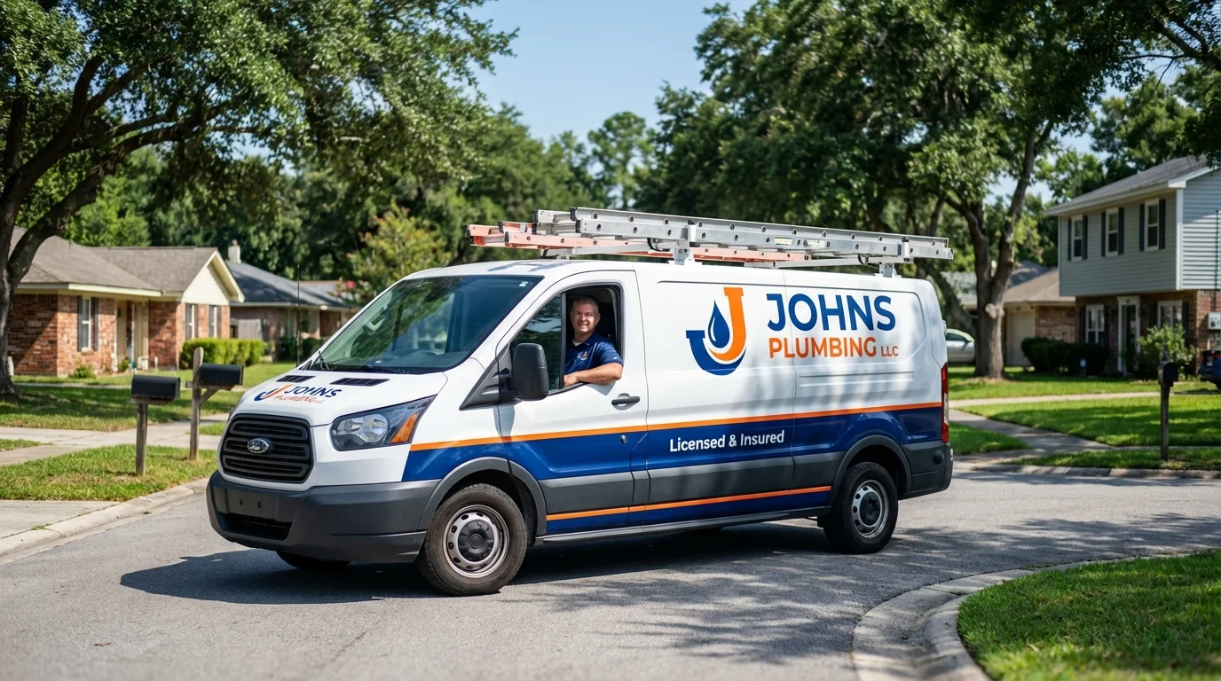 Johns Plumbing LLC service van in Leon, IA