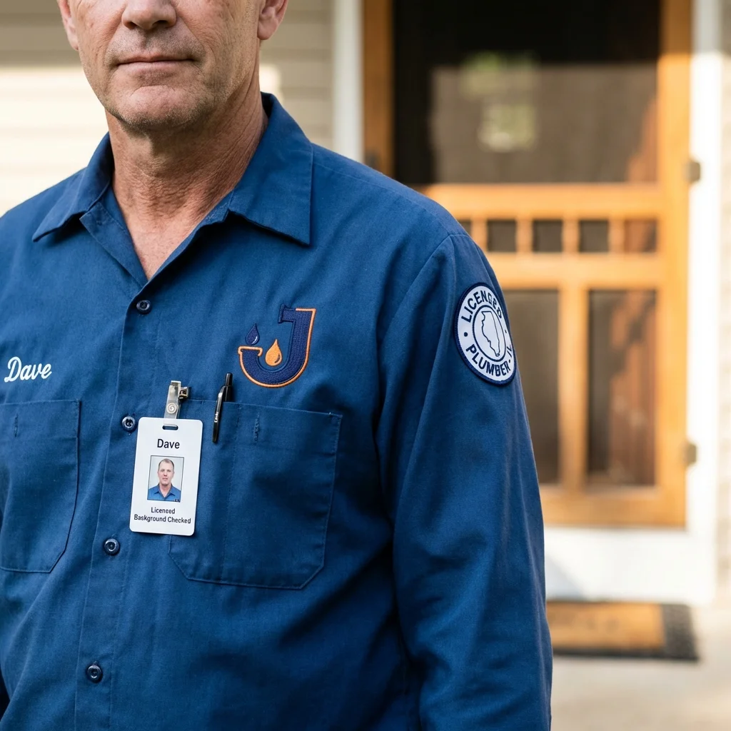 Licensed plumber showing ID badge in Leon, IA